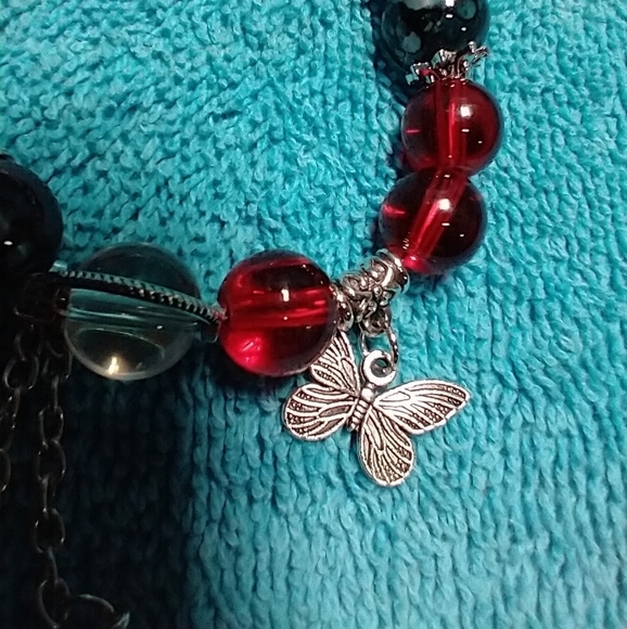 Silvertone red grey butterfly bracelet NOT stretch - Picture 3 of 3